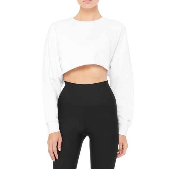 Alo Double Take Cropped Pullover in White - Picture 9 of 12